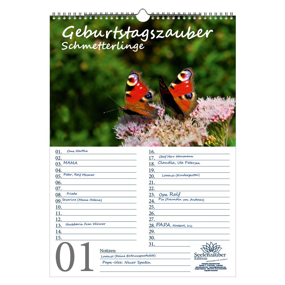 Birthday Planner Butterfly Magic DIN A3 Calendar Butterfly - Soul Magic