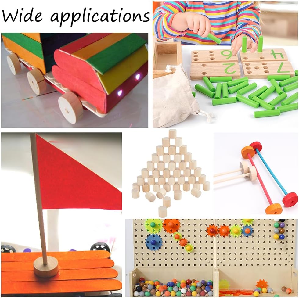 NBEADS 100 Pcs Wooden Craft Blocks Cylinders, 0.8"x0.8" Unfinished Wooden Round Sticks Beech Wood Craft Sticks Building Carving for DIY Crafts Painting Home and Garden Decoration