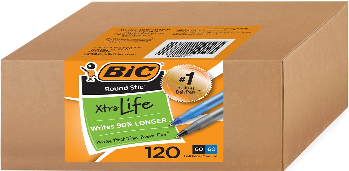 BIC Round Stic Kugelschreiber, blaue Tinte, Großpackung mit 500 Stück, mittlere Spitze (1,0 mm)