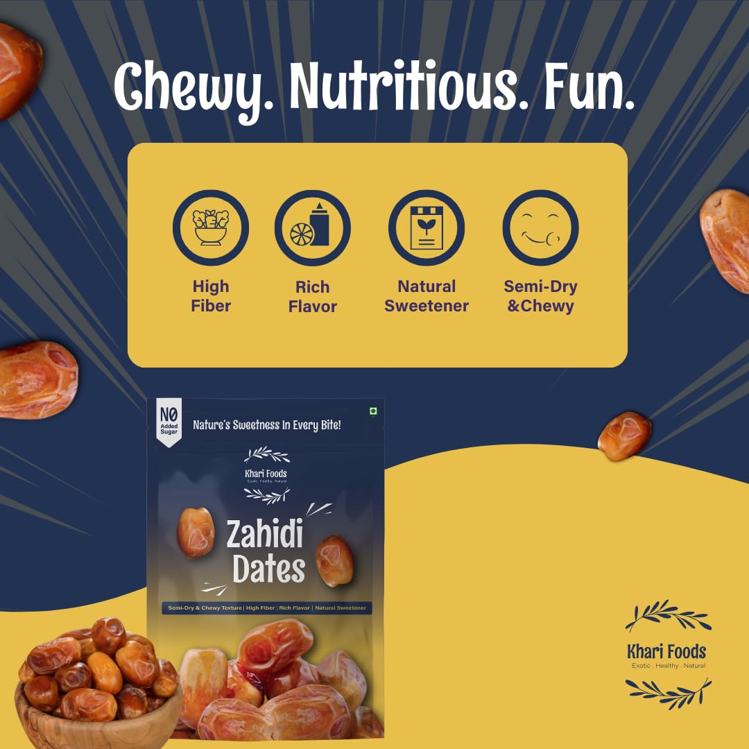 Khari Foods Premium Dried Zahidi Brown Dates, Khajur/Khajoor Dry Fruits, Energy Booster, High Fibre, Healthy Snacks (500g) 2