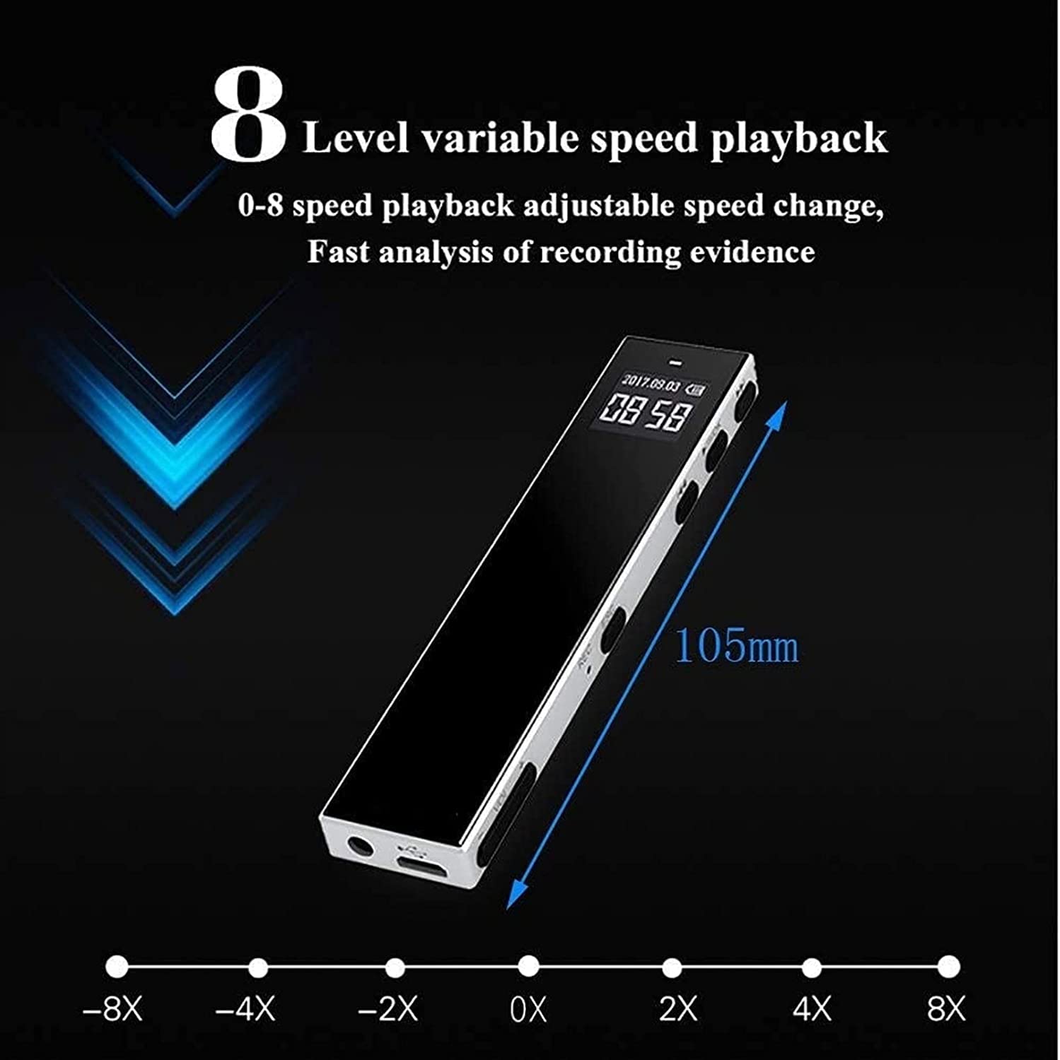 Przenośny cyfrowy dyktafon HD Stereo Audio Nagrywarka Audio z dwoma mikrofonami do konferencji, spotkań i zajęć (16 GB)
