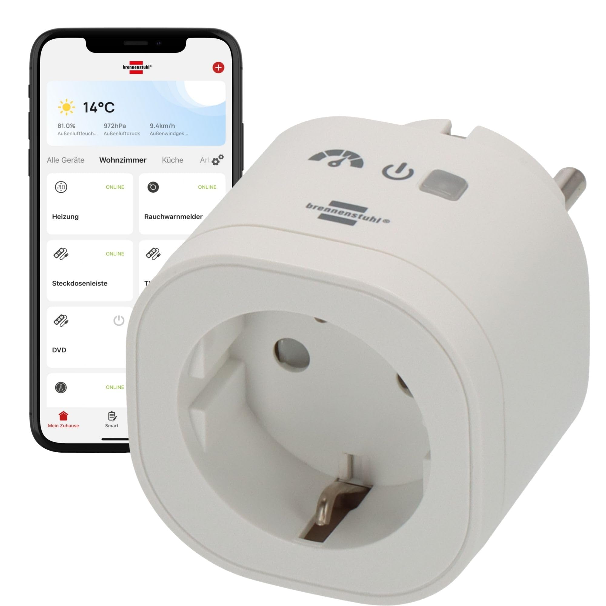 Brennenstuhl Connect WiFi Steckdose WAE 3600 XS01 mit Energiemessung (Smarte Steckdose 2.4 GHz kompatibel mit Alexa und Google Assistant, Matter, smart Plug mit Zeitschaltuhr, kostenlose App)