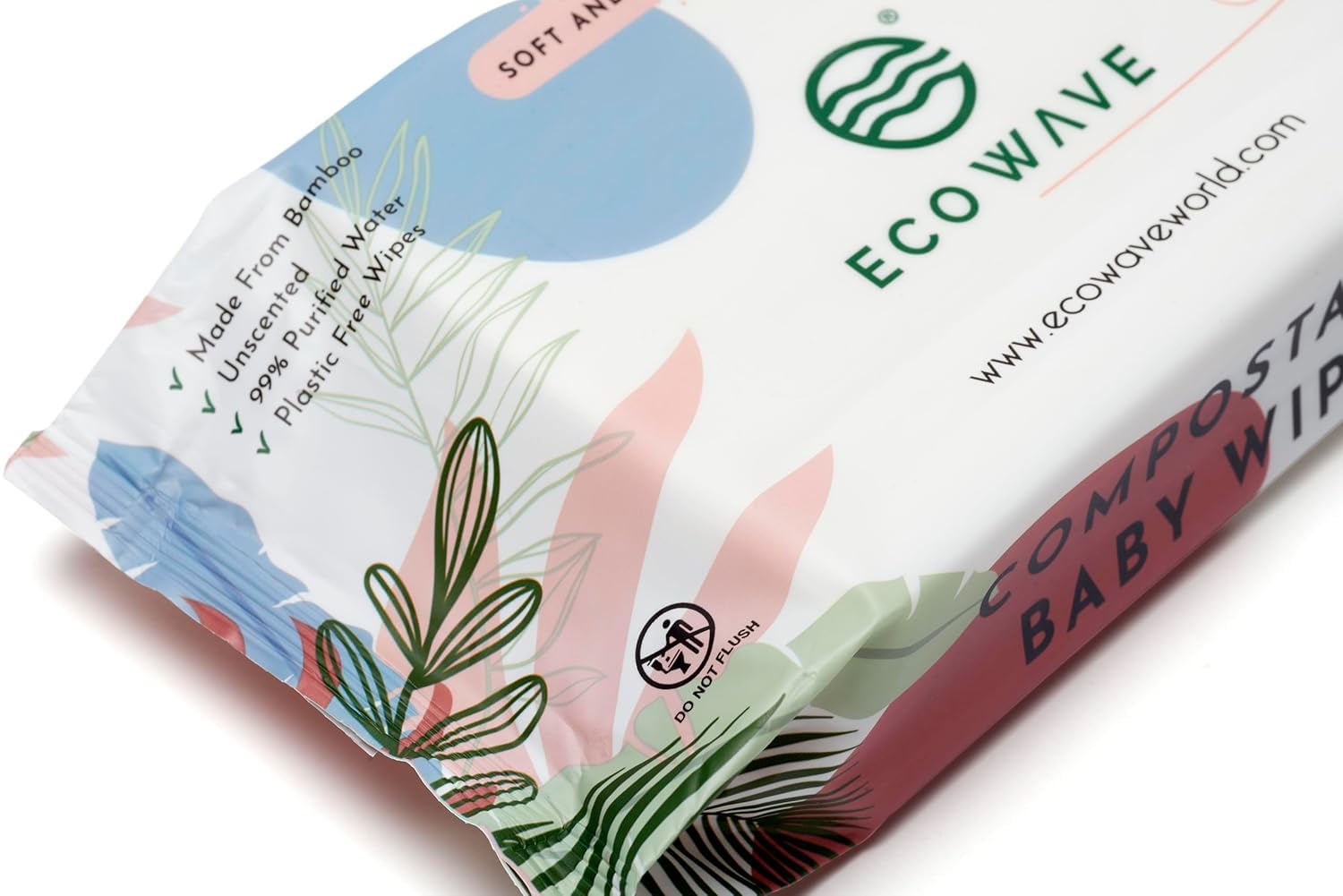 Eco Wave Chusteczki dla niemowląt, w 100% kompostowalne, przyjazne dla środowiska, bambusowe, bezzapachowe, hipoalergiczne, wegańskie, bez alkoholu, odpowiednie dla skóry wrażliwej (12 sztuk)