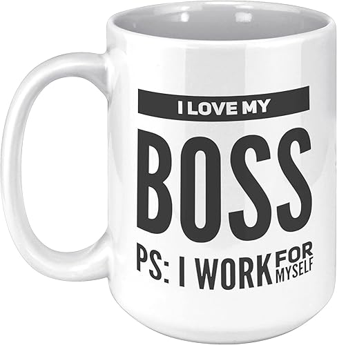 Miniatura 9 de Taza de café con texto en inglés "I Love My Boss PS I Work For Mysel", regalos para jefes, divertida, sarcástica, empresario, compañero de trabajo,
