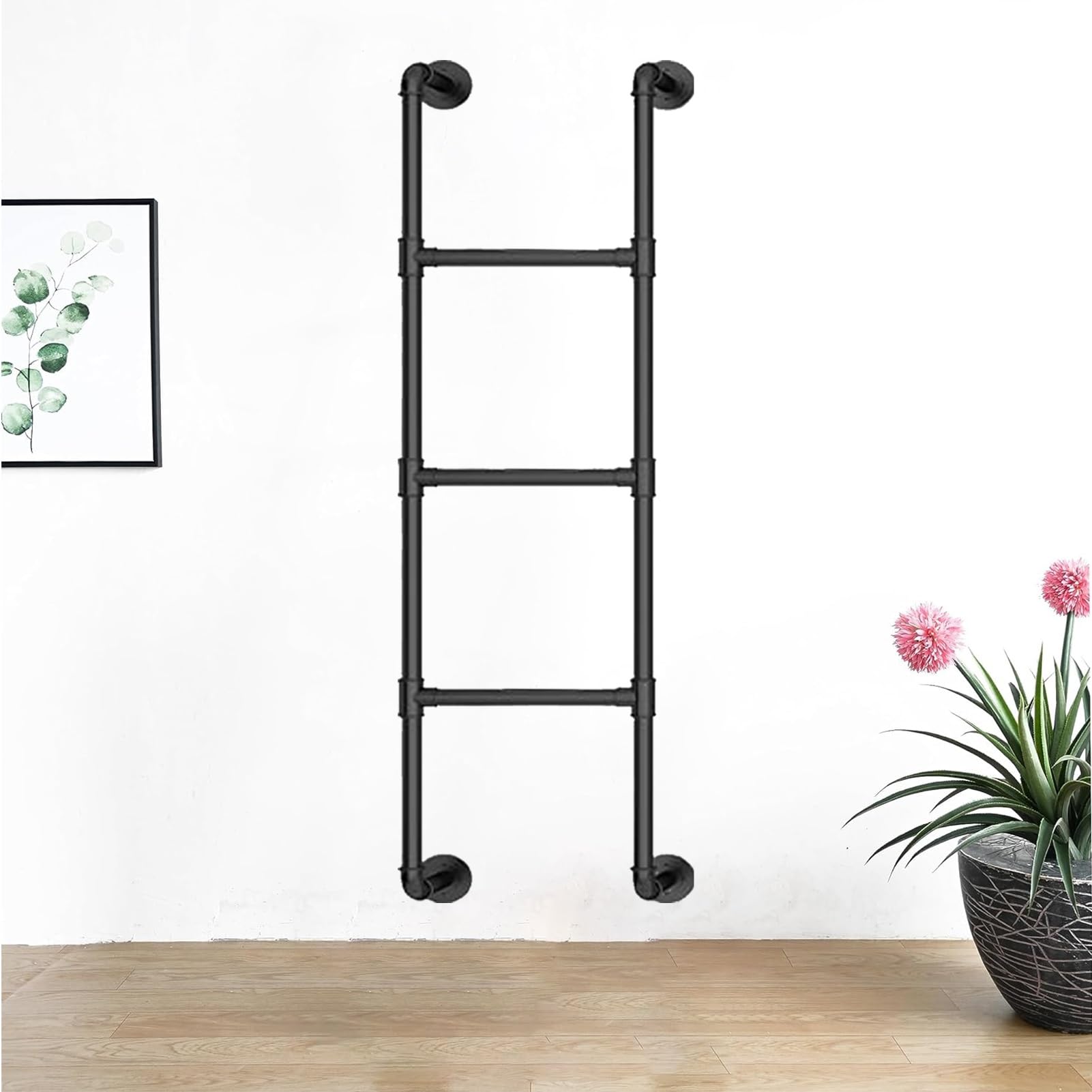 Wall Mounted Metal Loft Ladder，Heavy Duty Basement Window Well Egress Ladder Black Wrought Iron Bunk Bed Ladder Space-Saving Climb Ladders - Customizable Size(115cm/45in)