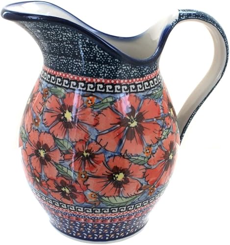 Jarra de flores de selva de cerámica polaca de rosa azul