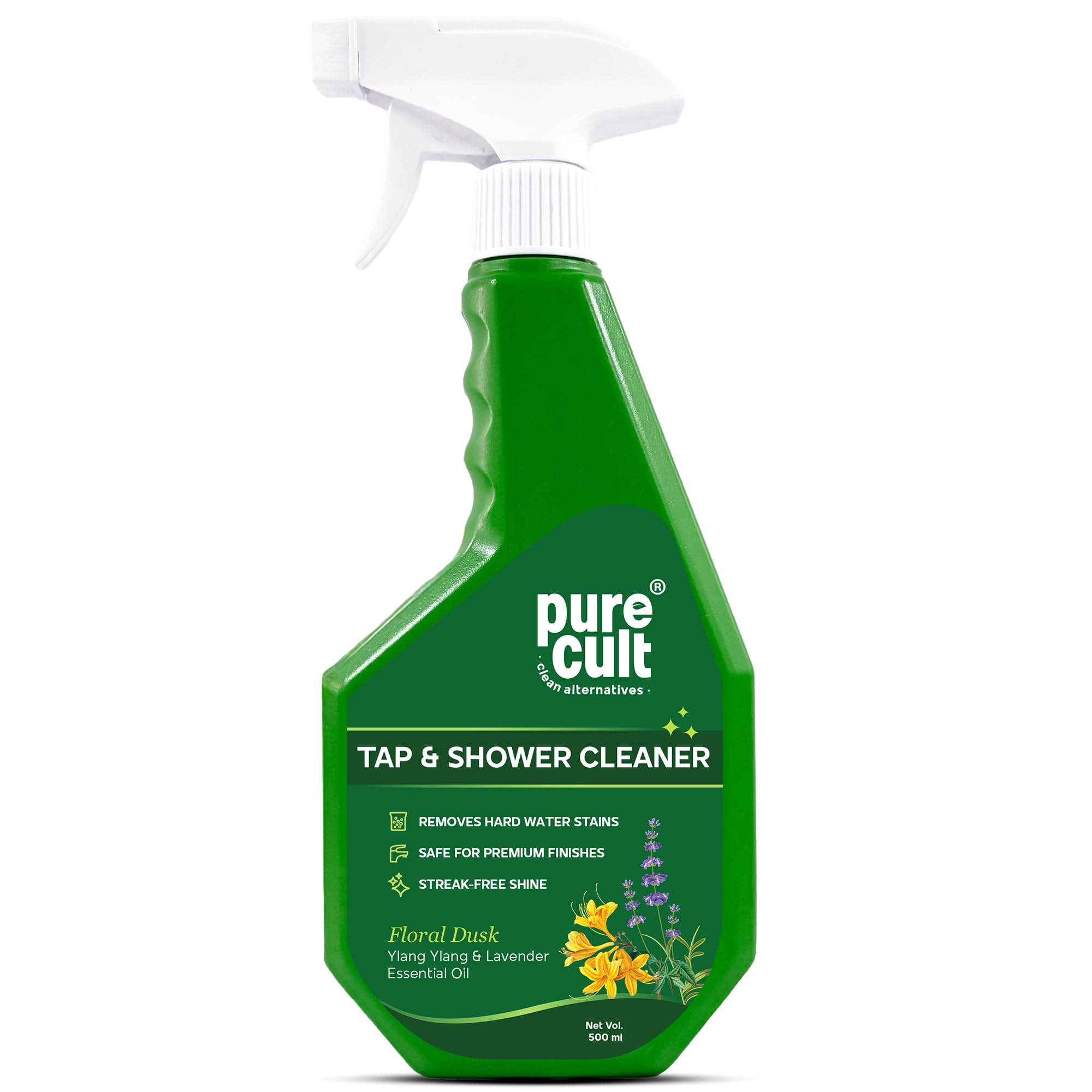 Tap & Shower Cleaner | Removes hard water stains & limescale | Ideal for chrome, steel & glass taps and showers | Kids and Pets Safe | Ylang-Ylang And Lavender Essential Oil | 500ml