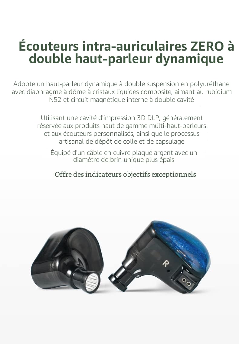 Fanmusic TRUTHEAR x Crinacle Zero Écouteurs Intra-Auriculaires avec Deux Pilotes dynamiques et câble 0,78 à 2 Broches