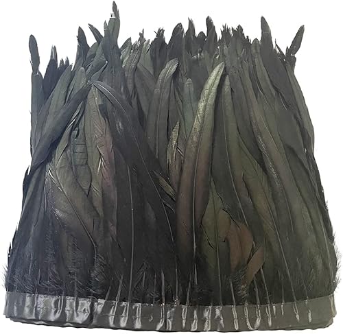Borde de flecos de plumas de gallo de 12 a 14 pulgadas de ancho para decoración de ropa y boda, fiesta de Halloween, paquete de 1 yarda (negro)