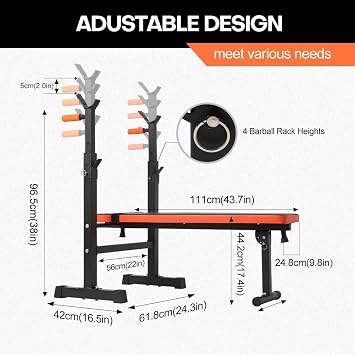 Panana Adjustable Weight Bench for Home Gym, Foldable Incline Decline Workout Bench with Adjustable Barbell Height, Multi-Purpose Exercise Lift Bench with Barbell Rack