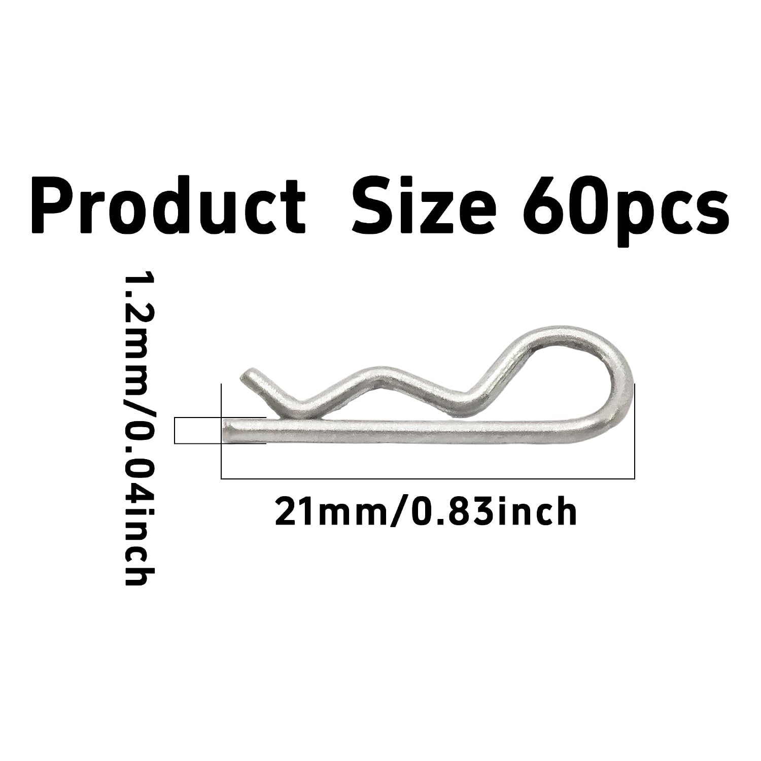 60Pcs 1.2mm R Shaped Clips Cotter Pins, Wire Stainless Steel Pins for Trailer, Tractor, Mower, Hitch Lock Systems