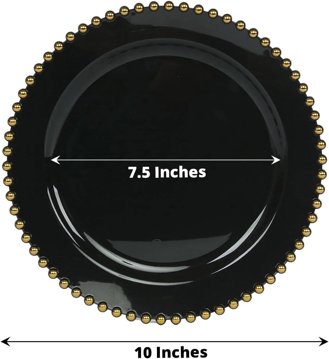 10" Dinner Plates - Set of 30 - Plastic Black/Gold Round Disposable Plate Beaded Rim, Ideal for Decoration Party Wedding Bulk Events