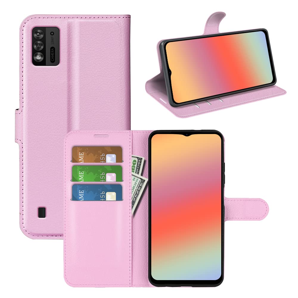 AidinarCase for ZTE Blade A52 Lite Case, Stand Feature Flip Wallet Cover/with Credit Card Slots/Magnetic Closure Cover, for ZTE Blade A52 Lite Phone Protective Case(Pink)