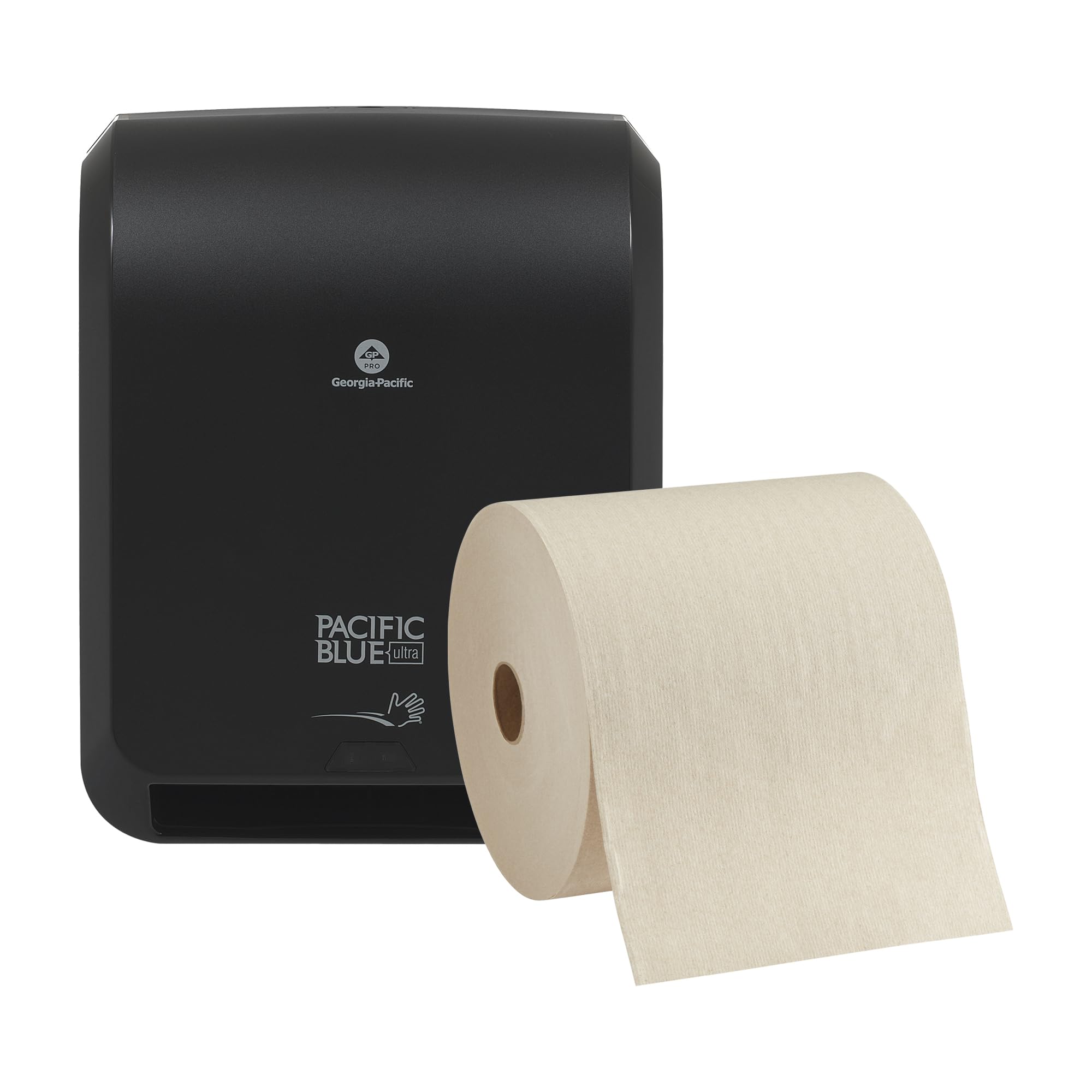 GP Pro (Georgia-Pacific), dispensador automático de Toallas de Papel sin Contacto de 8 Pulgadas, de Alta Capacidad, dispensador Negro (59590), 1 Rollo de Toalla marrón (26495)
