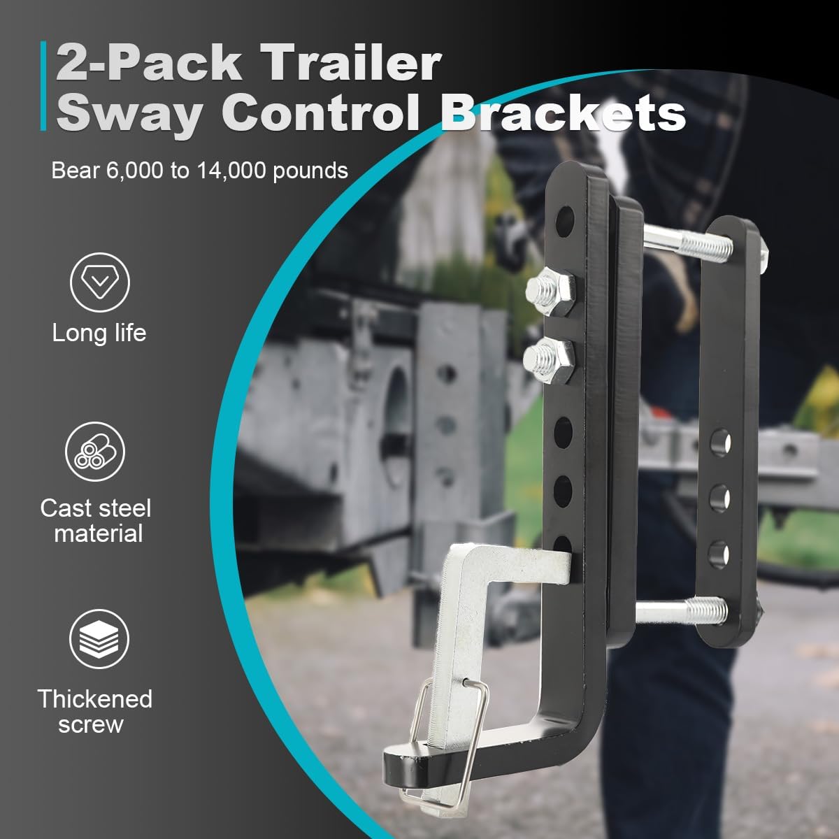 2 Pack Trailer Sway Control Bracket Replacement, Anti Sway Bar Hitch Brackets Fits 3'',4'',5'' and 6'' Trailer Frames,Sway Control Hitch Brackets for 6K-14K LB Rated Hitch