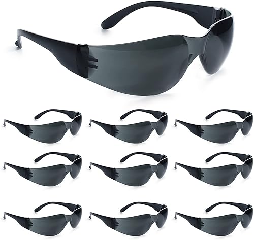 amoolo Gafas de seguridad teñidas a granel de 24, gafas de sol protectoras, lentes de humo oscuro para protección UV, protección ocular resistente a