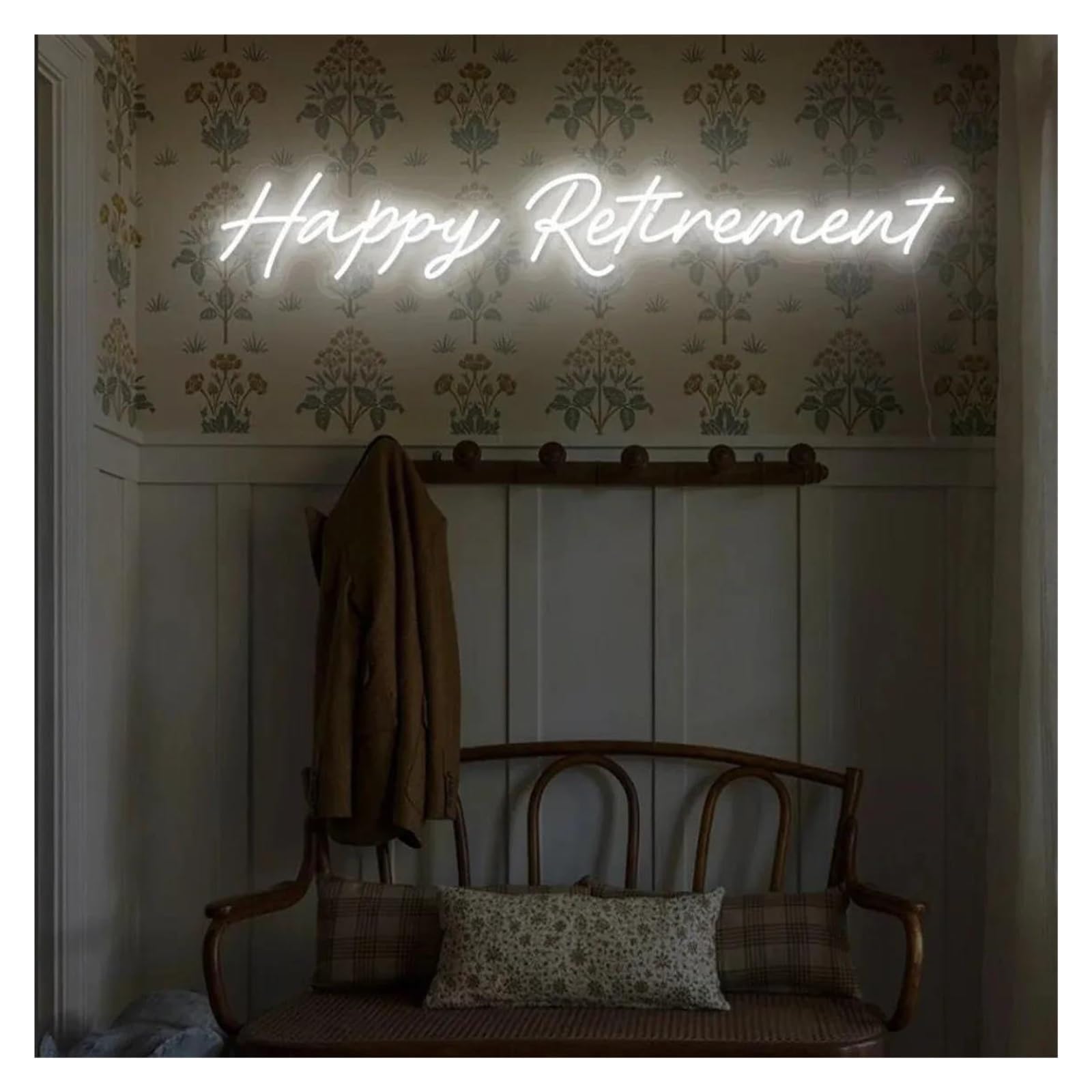 SHOUXI Sign Lamp Happy Retirement Neon Sign Retirement Family Party Celebration Decor 50x18cm(White)
