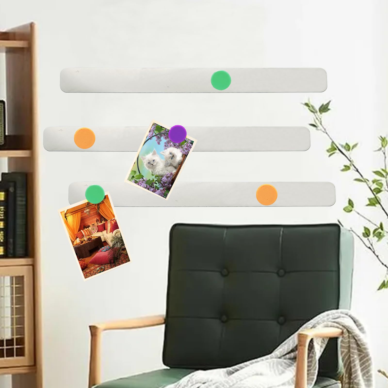 Tableau Magnétique Mural Auto-Adhésif PYJLBX - Bandes Métalliques Avec 10 Aimants Colorés - Organisation Bureau/Maison