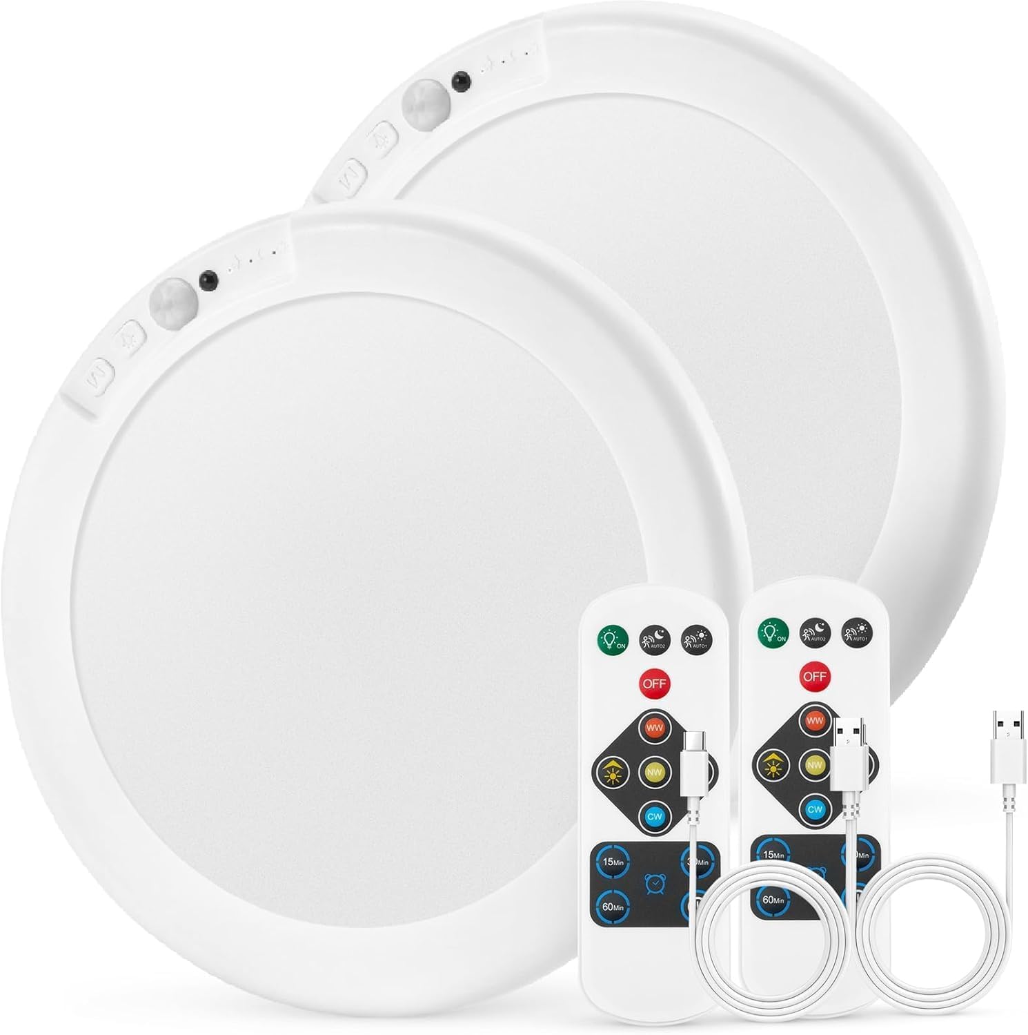 Bojim IP44 Plafoniera LED Luce Ricaricabile Bagno 6000 mAh per 85 Giorni e Sensore Movimento, Luci Senza Fili Telecomando per Garage Ripostiglio Luce Fredda Neutra e Calda in 2 Pezzi