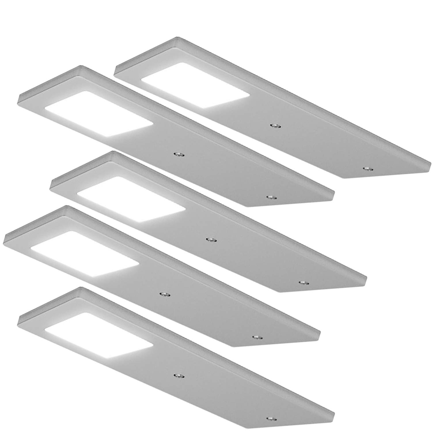 5 Pack | Bright 5W LED Low Profile Under Cabinet Panel Spot Lights & Driver Kit | Aluminium & Natural White | Kitchen Worktop Countertop Cupboard Unit Down Light | Modern Slim Lighting Fitting
