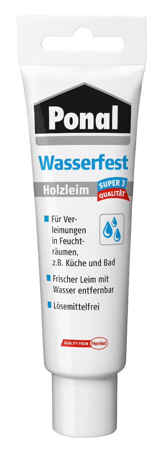 Ponal Holzleim Wasserfest, Montagekleber mit hoher Verleimungsfestigkeit für Feuchträume, wasserfester Kleber zur Montage-, Fugen- & Flächenverleimung, 1x60g