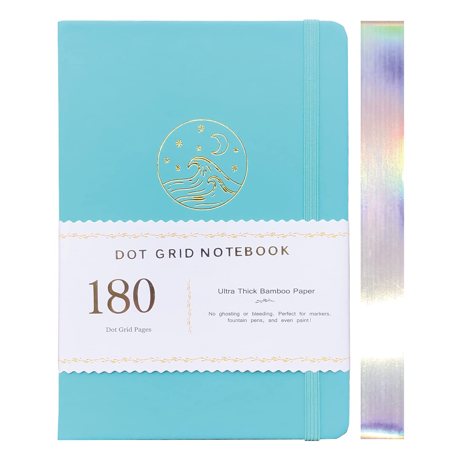 BUKE Dotted Notebook Journal 180GSM Bamboo Thick White Paper 160 Pages 5 * 5MM Dot Grid, Lay Flat Binding,Colored Silver Edges, Bookmarks and