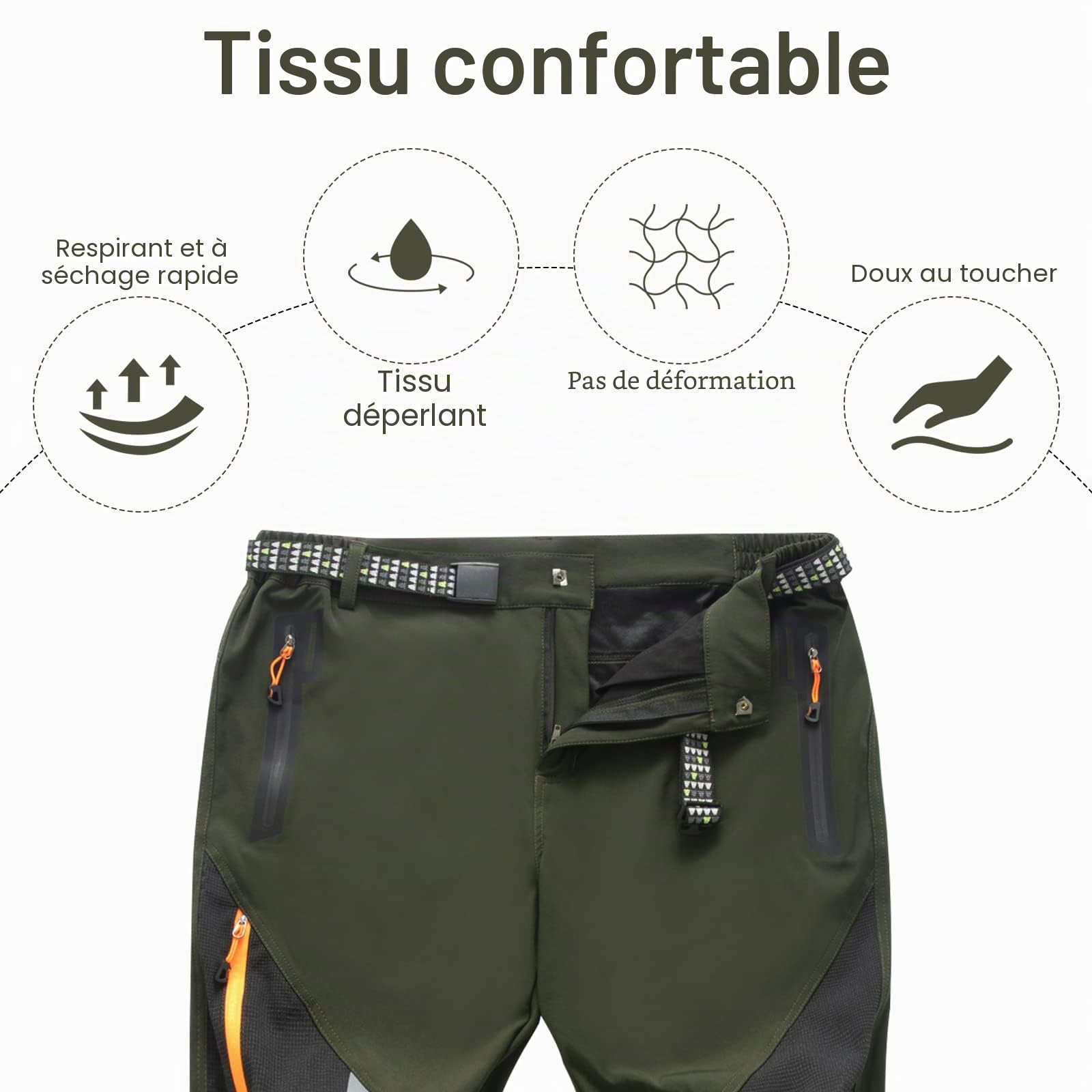 Pantalons de Randonnée pour Hommes, Pantalons de Marche Légers et Secs, Pantalons Extérieurs Respirants et Imperméables pour Hommes avec Poches Zippées