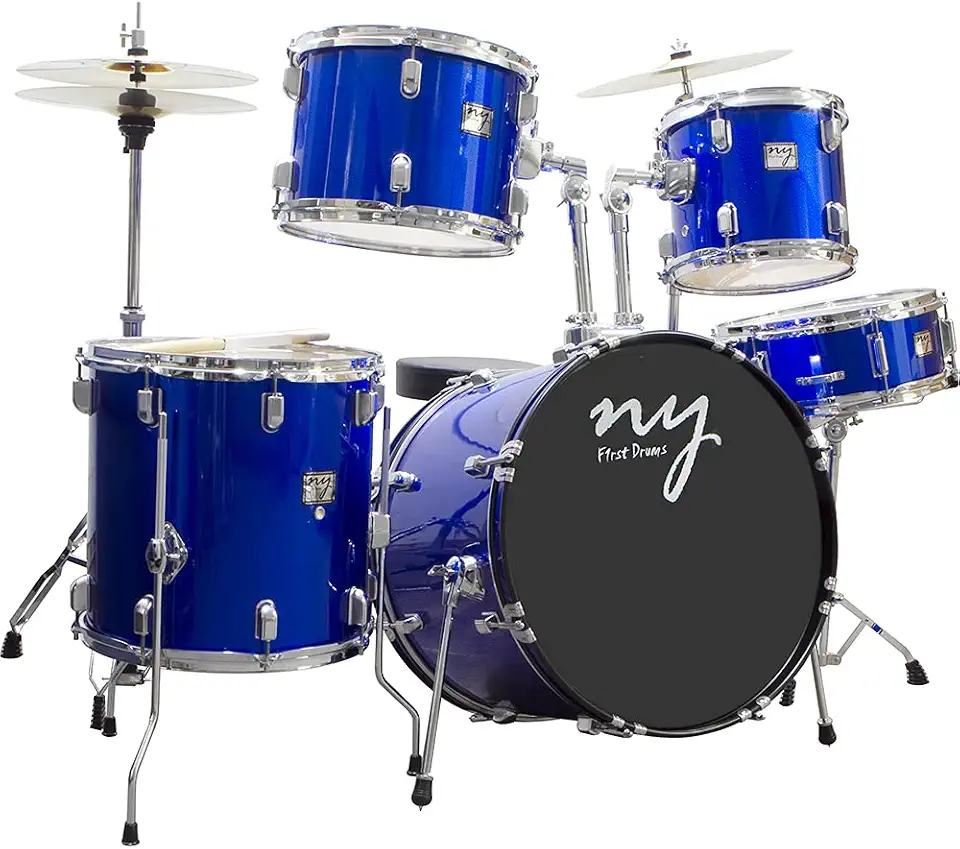 Bateria Acústica 2T Cromada Azul com Banco NY-F1RST