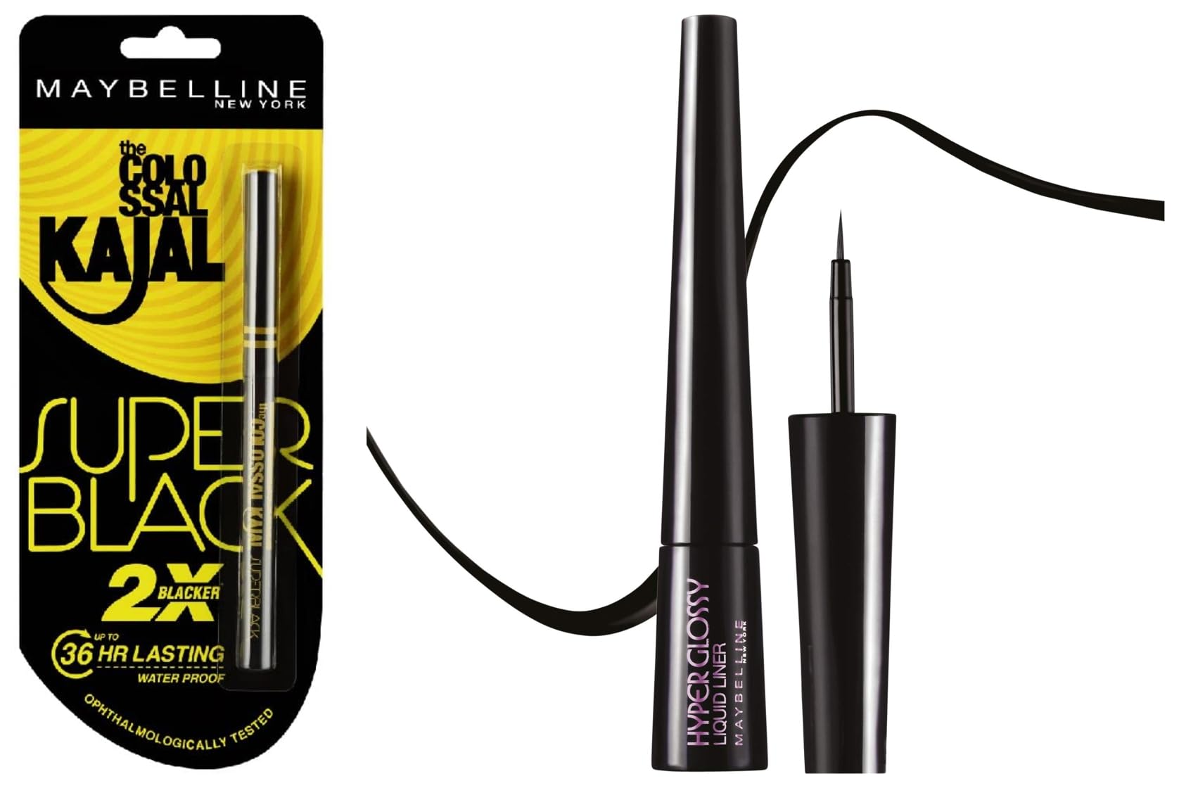 Maybelline New York Colossal Kajal, Super Black, 0.35g And Hyper Glossy Liquid Liner, Black, 3g Glossy Finish