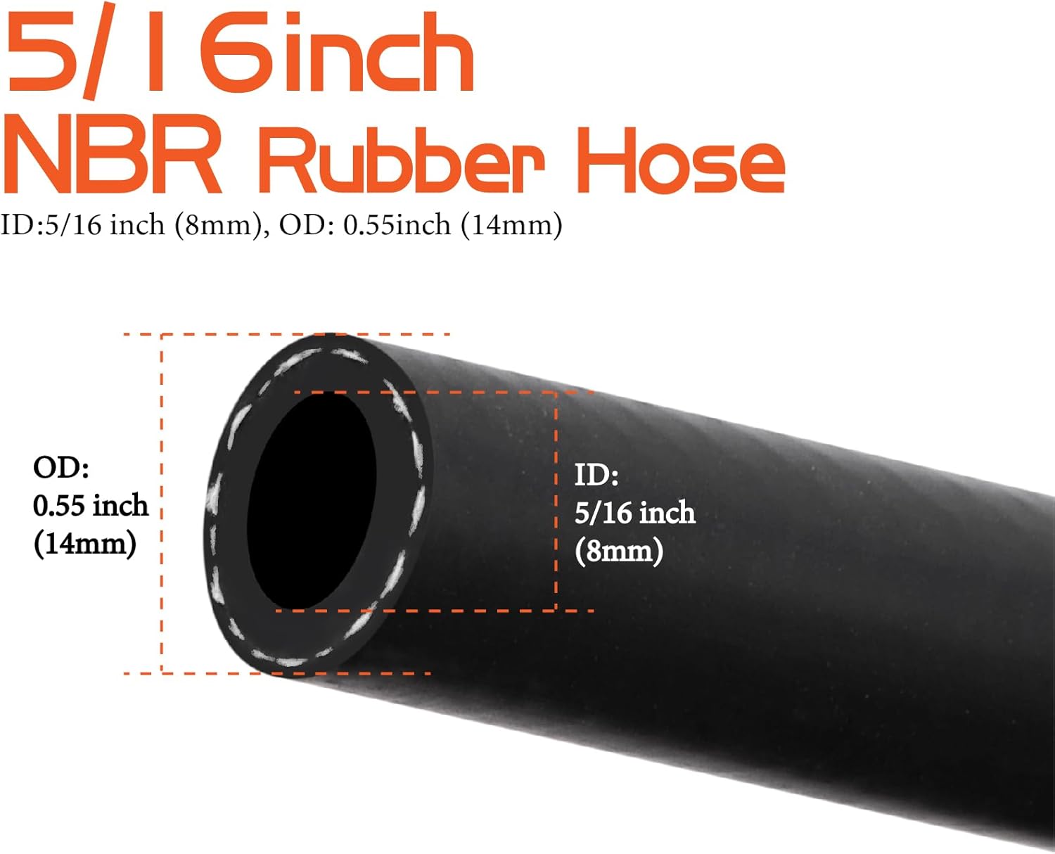 5/16 inch ID Fuel Hose Line 25FT NBR Rubber Push Lock Hose SAE 30R7 300PSI With 10 Clamps for Small Engines