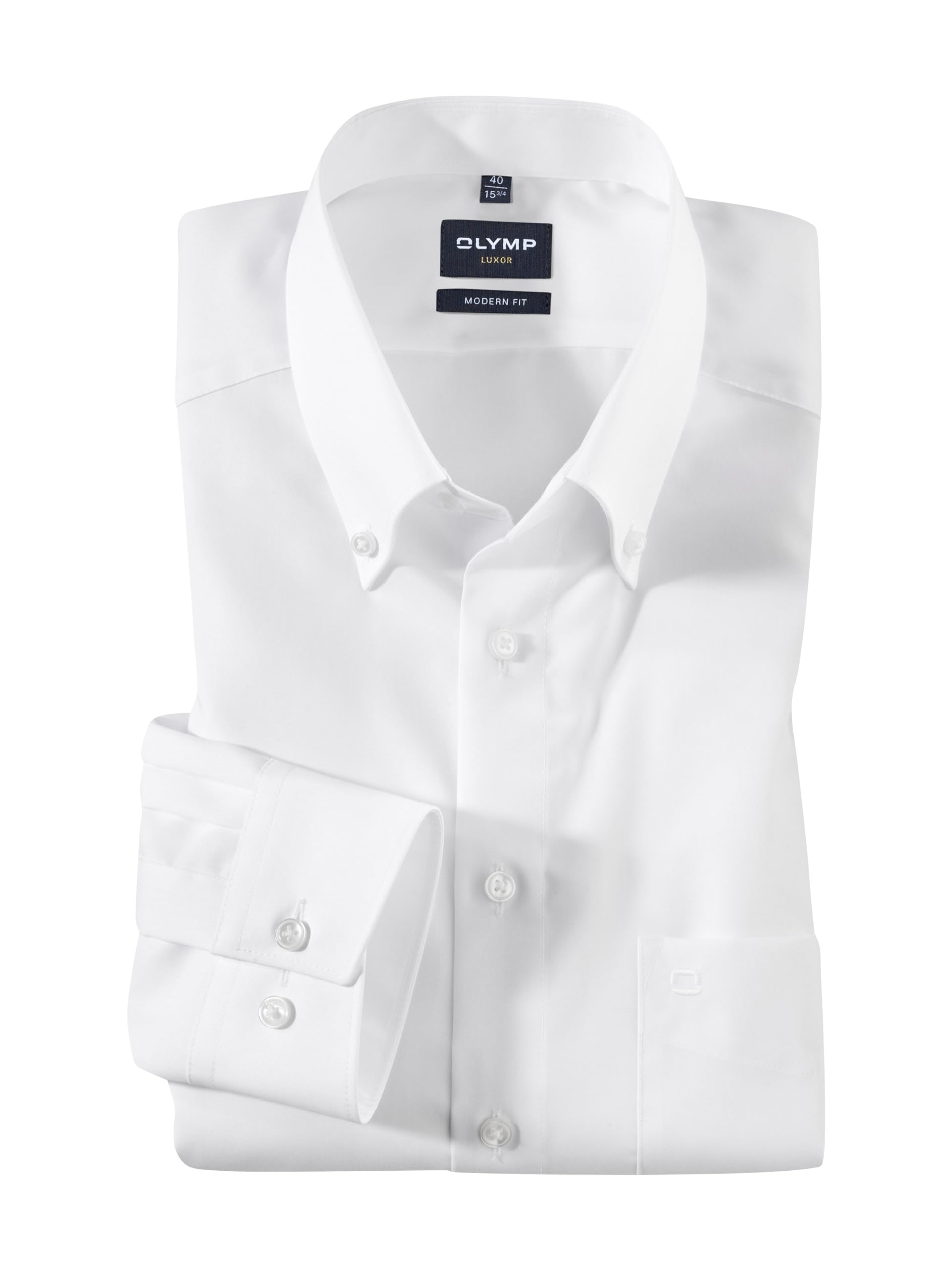 OLYMP Hemd Luxor, Weiß, Modern Fit, Bügelfrei, Knitterfrei, 100% Baumwolle, Button-Down