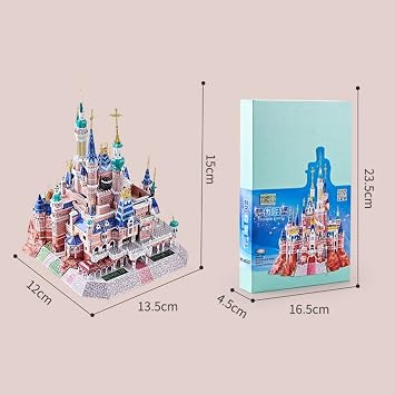 3D Metal Puzzle Fantasy Castle Model Kits with LED and Tools, DIY Assembly Architecture 3D Metal Model Kits to Build for Adults - 298 Pieces