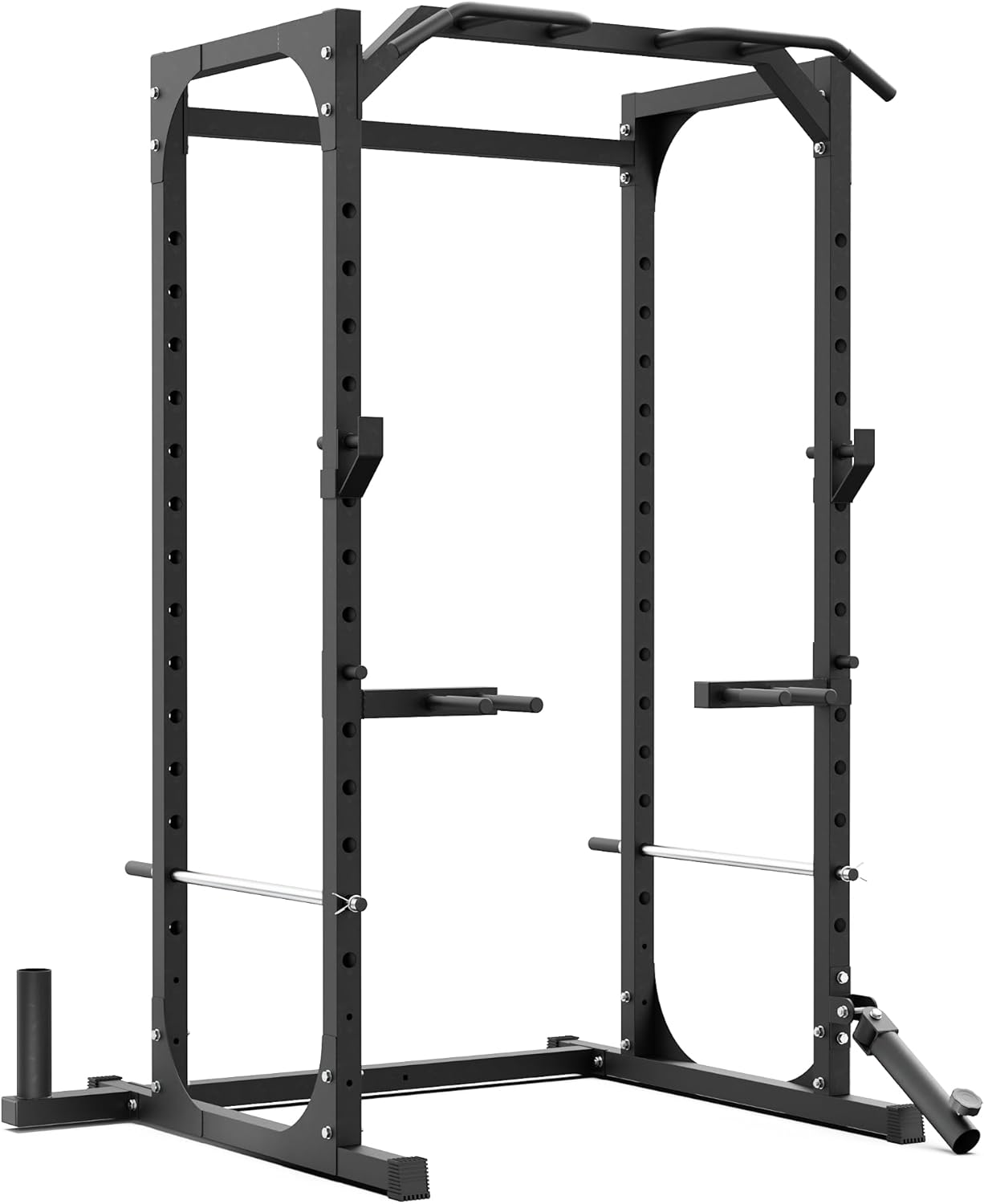 Synergee Power Rack Cage with J-Cups, Safety Arms, Pull Up Bar, Landmine & T Bar, Barbell Hold, Dip Station. Exercise Stand with 750lb Capacity.