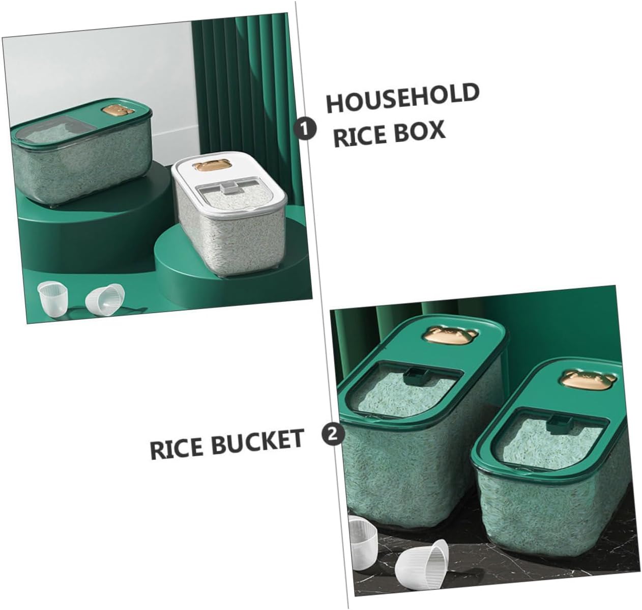 10lb Rice Storage Bucket, Multi-function Grains Storage Case with Thickened Airtight Seal, Moisture-proof Rice Container for Household Kitchen Use, Green Small Size