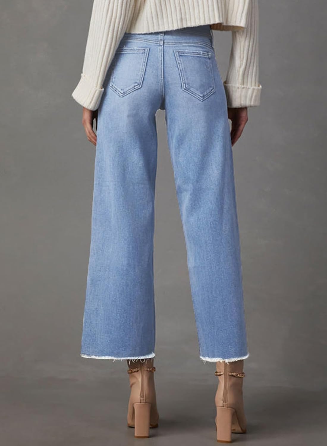 Wide Leg Jeans for Women High Waisted Stretchy Cropped Denime Pants Straight Leg Flare Baggy Jeans - Image 3