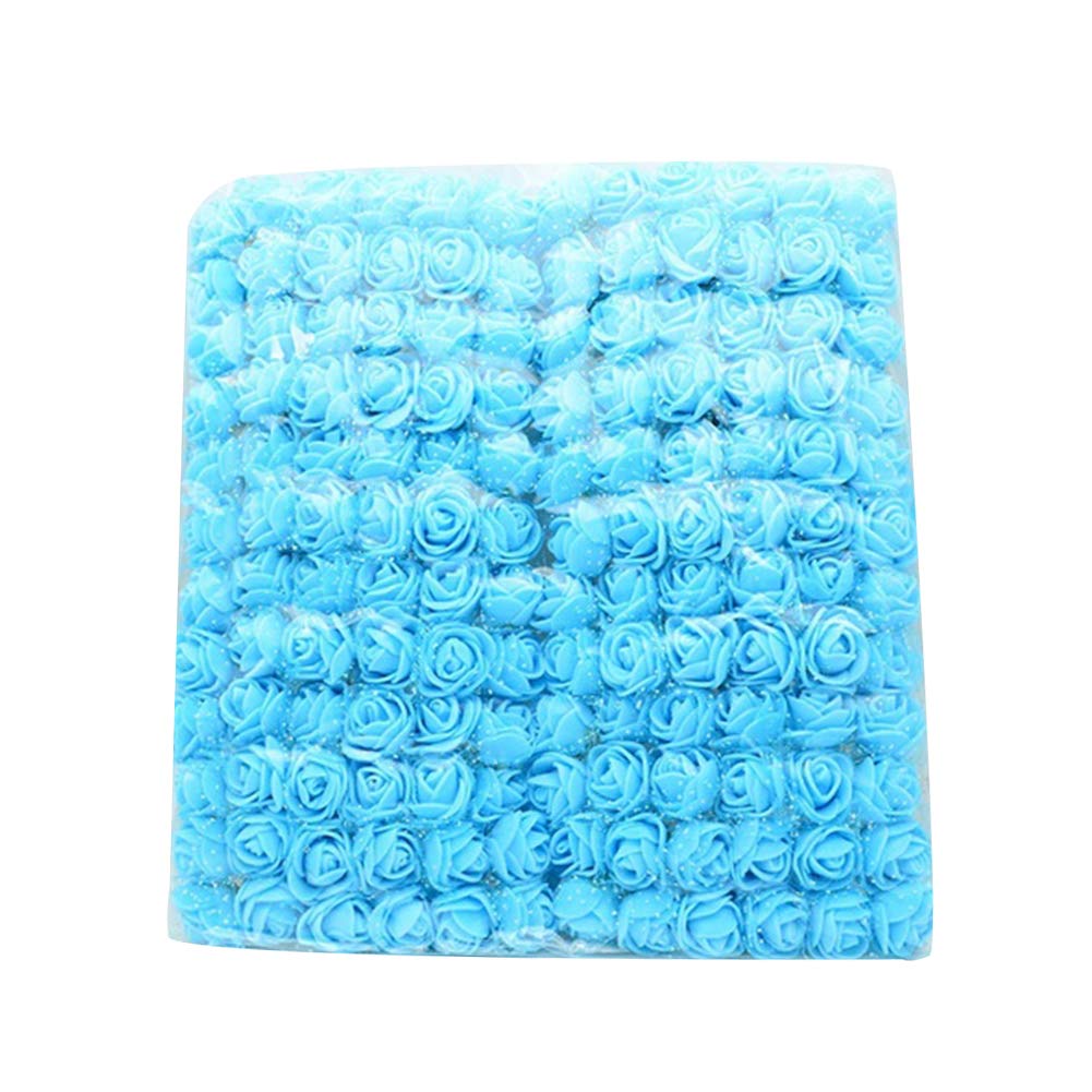 LPxdywlk 144Pcs Mini 2.5cm Foam Rose Artificial Flower Wedding Party DIY Gift Box Decor Photography Props Light Blue
