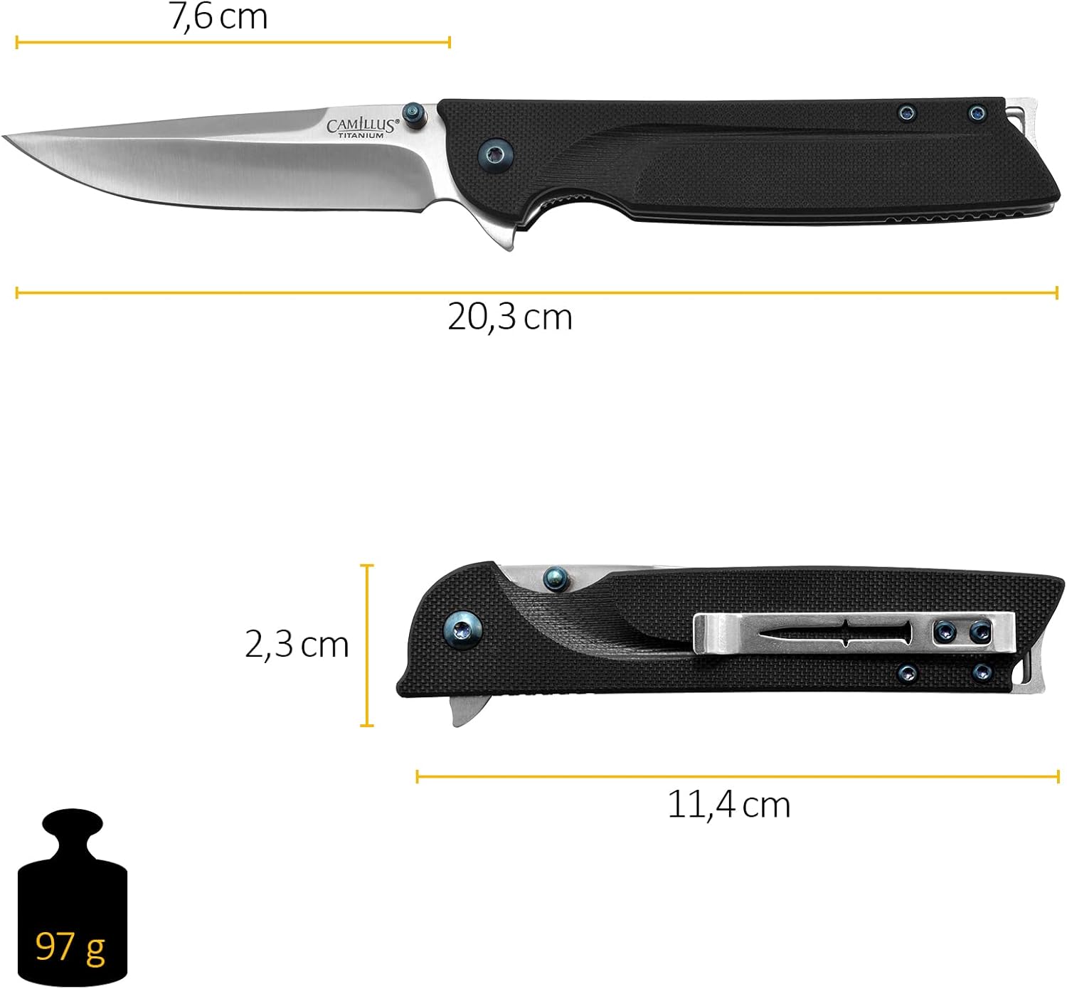 Camillus 19392 Keto Titanium Bonded 420 Stainless Steel Drop-Point Folding Knife with 3" Blade and Pocketclip, 8" Length