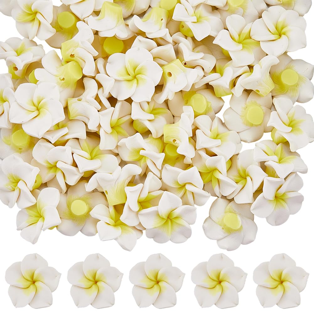Perles blanches en forme de fleur 3D argile polymère dos plat pour création de bijoux DIY
