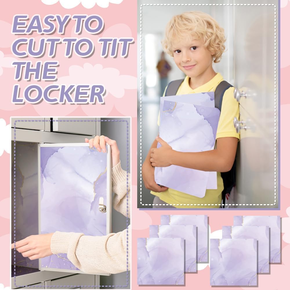6 Pcs School Locker Magnetic Wallpaper 12" x 12" Removable Waterproof Sheet Trimmable Locker Accessories Wall Magnetic Sticker for School Supplies Office Wall Youth Teens(Purple Marble) image 4