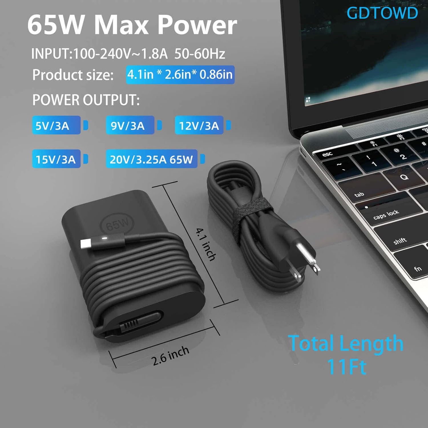 GDTOWD 65W 45 Watt AC Adapter Compatible with Dell Laptop Charger USB C - Latitude 5440 5540 5420 5520 7420 5430 7430 7330 7340,Chromebook 3100 XPS 13 Computer Type C Fast Charging Power Cord - Image 2