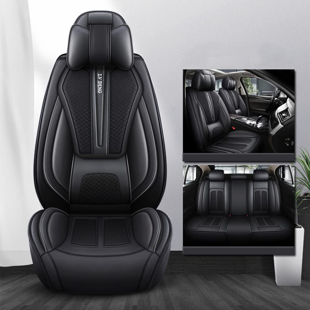 Funda de asiento de automóvil, Universal Cuero Fundas Asientos Protector Asiento Cuero Universales 5-Asiento Cojines de Asiento Automáticos Extraíbles,Negro