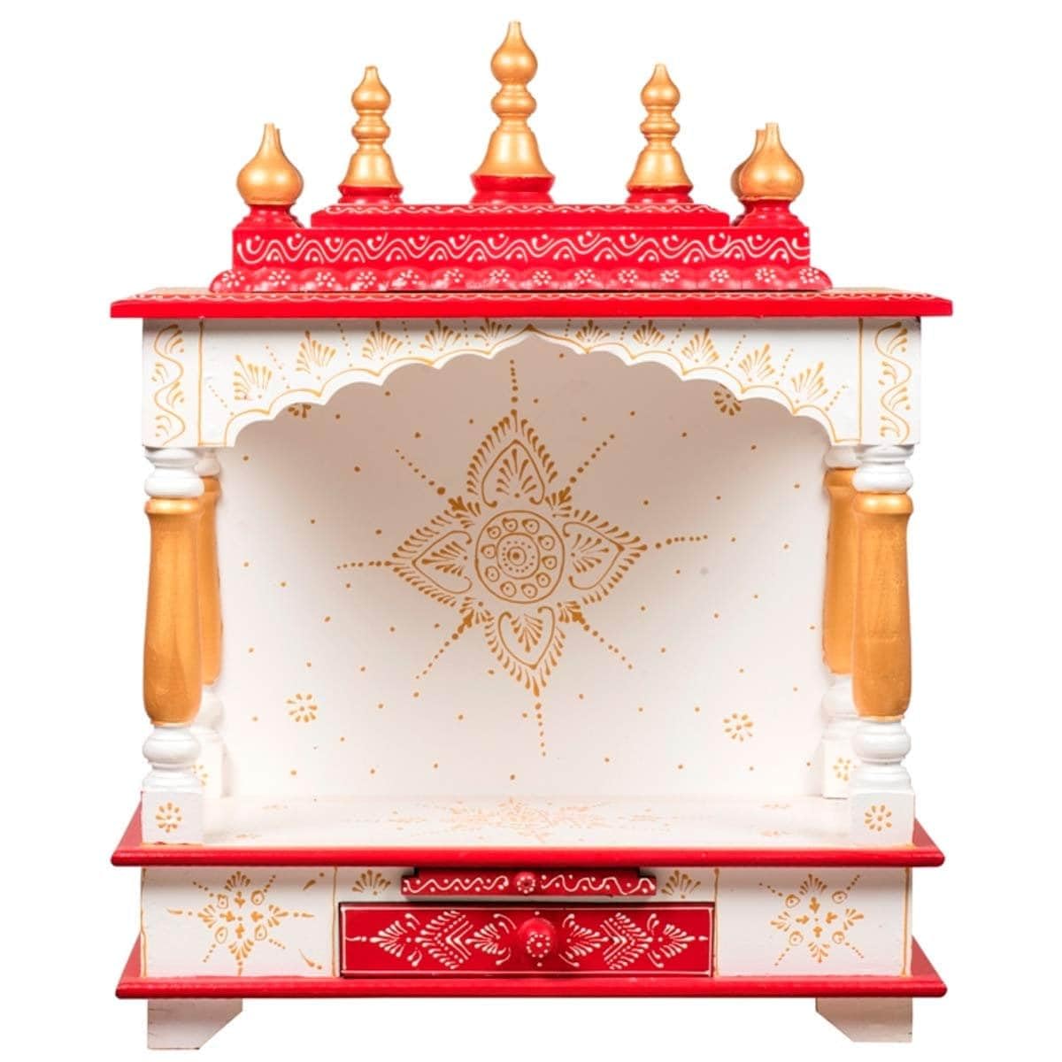 Mandir en bois peint à la main Devyom : temple de maison indien traditionnel