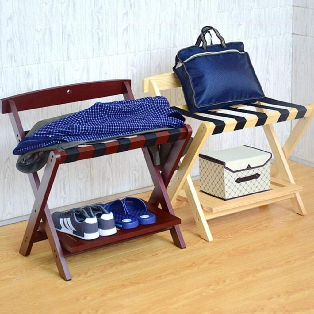 Luggage Rack with Backrest Hotel Room Household Solid Wood Foldable Luggage Rack (60 × 50 × 65CM) (Color : C)