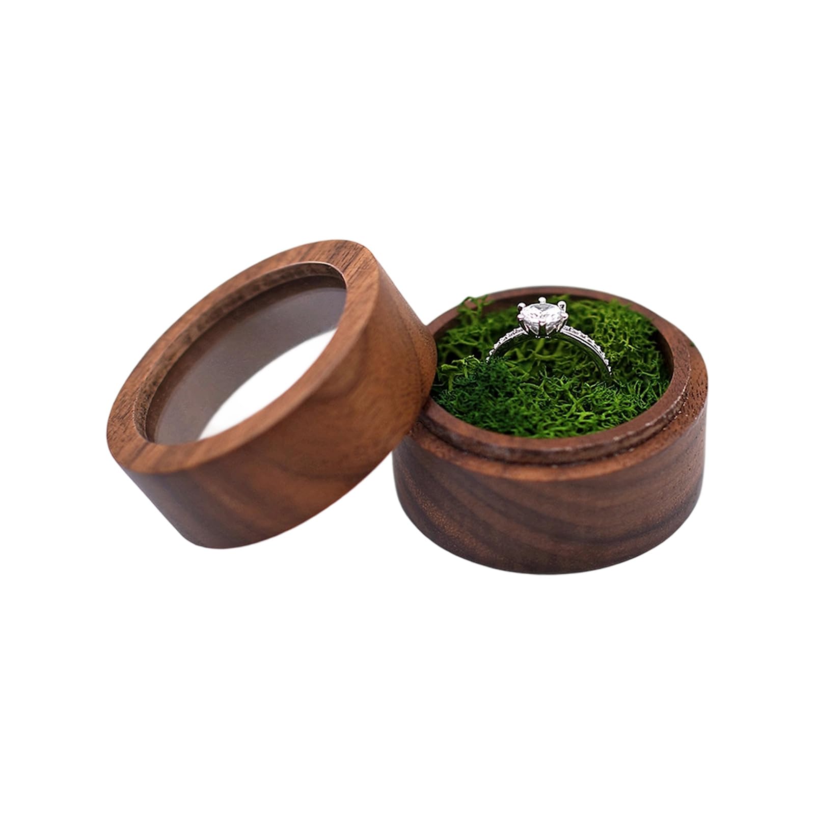 Tsophreniq Hh Round Wood Rings Holder Wedding Rings Display Case Jewellery Organiser Storage Chest For Engagement Proposal Anniversary Container