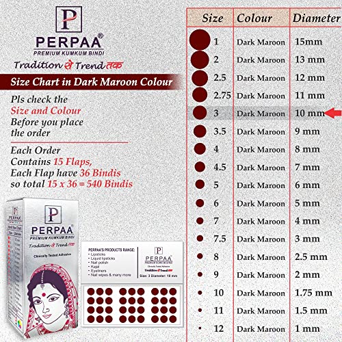 Image of PERPAA Kumkum Dark Maroon Round Bindi Book for Ladies Forehead Pack of 2-15 Flaps Each Box (Stick On) (03, Diameter 10mm)