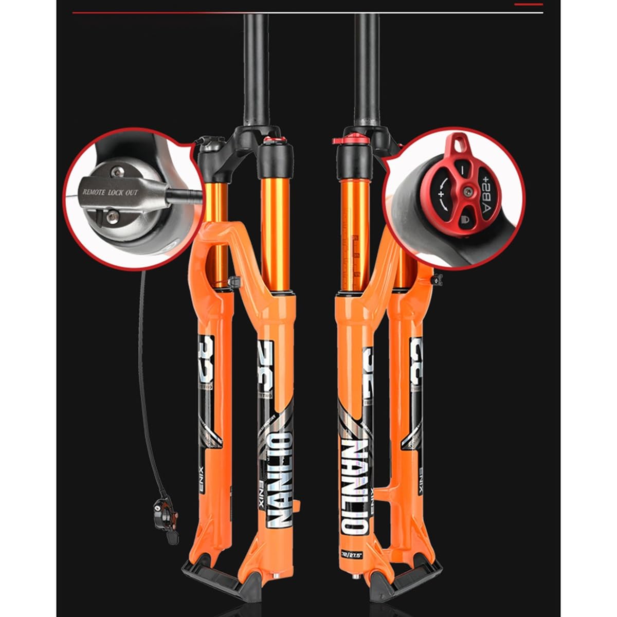 Horquilla Delantera para Bicicleta de montaña MTB con Tubo Recto de 1-1/8", suspensión neumática, 26", 27.5", 29", Recorrido, 100 mm QR, 100 × 9 mm, Freno de Disco de liberación r