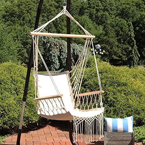 Sunnydaze Indoor/Outdoor Hanging Hammock Chair With Armrests - Polycotton Fabric - 300-Pound Capacity - Natural #TOP1