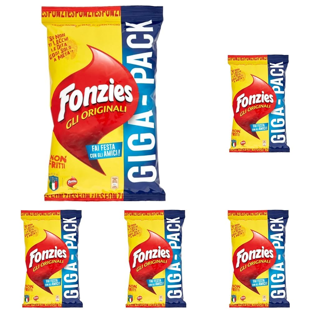 Fonzies Gli Originali, Croccantini di Mais al Formaggio, Cotti al Forno, 280g (Confezione da 5) 280 g (Confezione da 5)