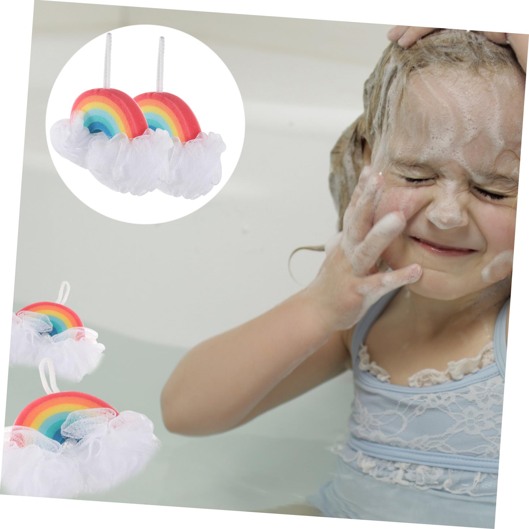 Alipis Spugna Esfoliante per Doccia Bambini 2 Pezzi a Forma di Arcobaleno potere Scrub e Bolle Ricche, Spugna Morbida per Bagno dei Piccoli