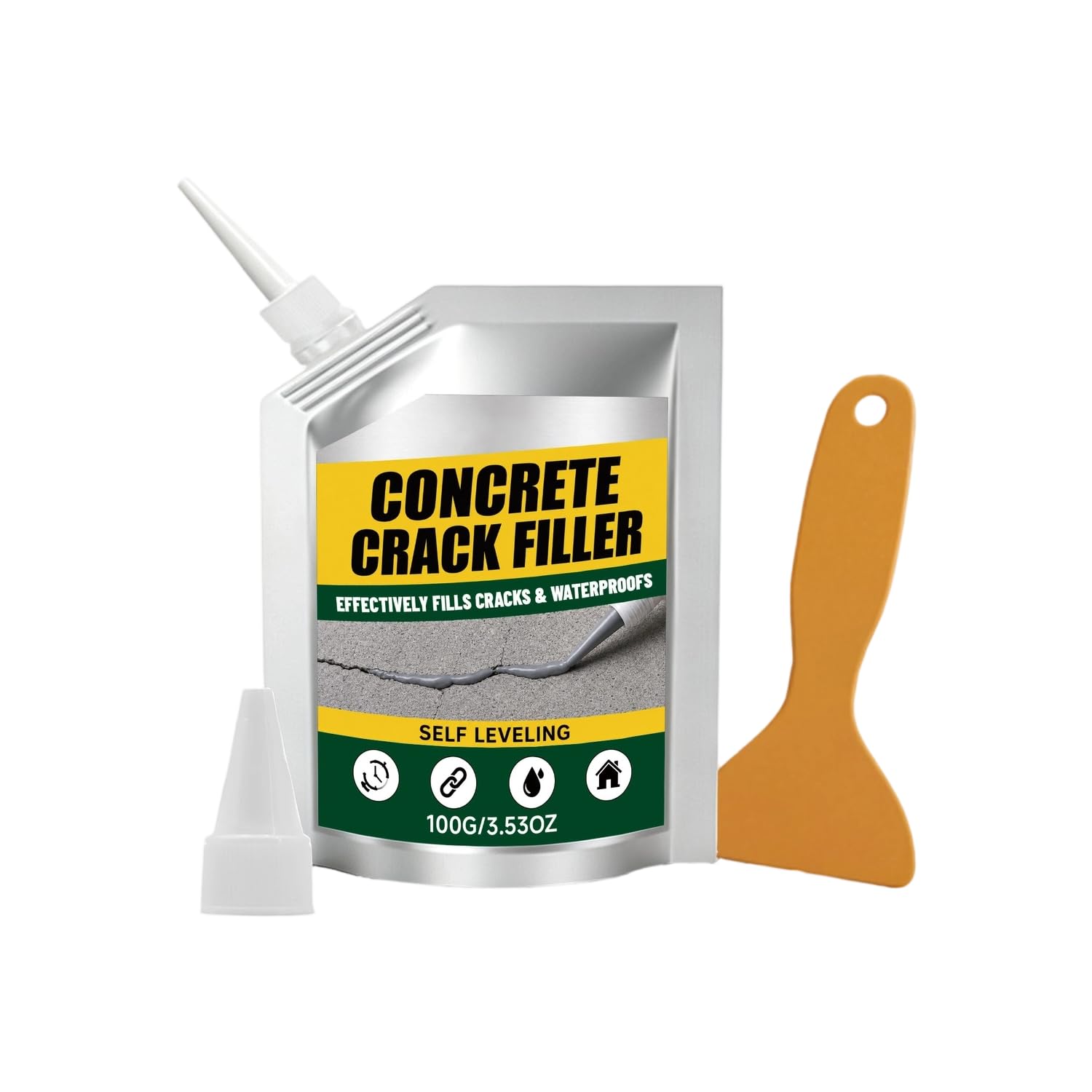 Self Leveling Waterproof Concrete Crack Filler Sealant, Concrete Hole Filler with Scraper, Crack Repair Paste for Driveway, Patio, Walkway, Basement Cement Surface (1PCS)